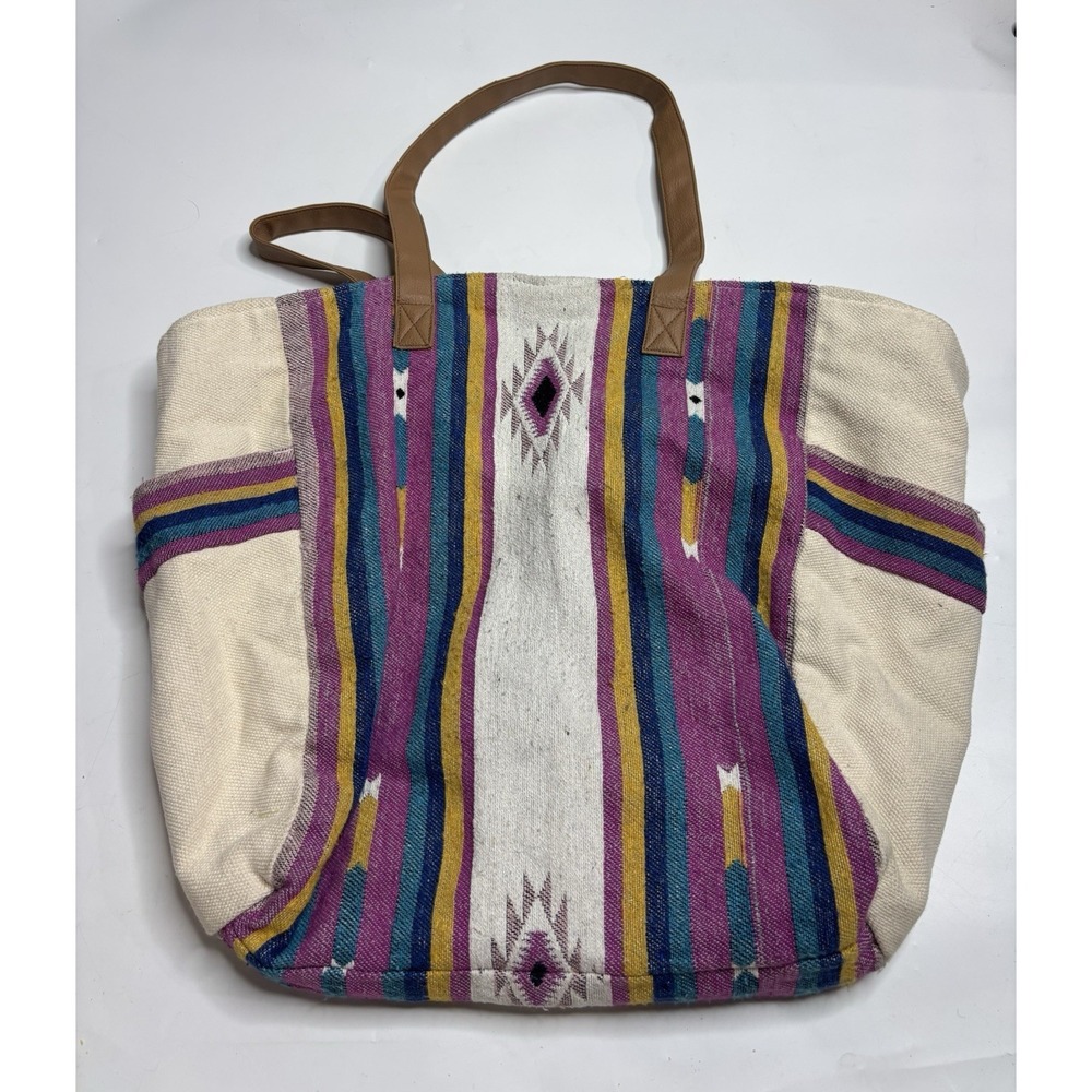 No boundaries Beachy Coastal Tribal Aztec Print BoHo Canvas Large Tote Colorful